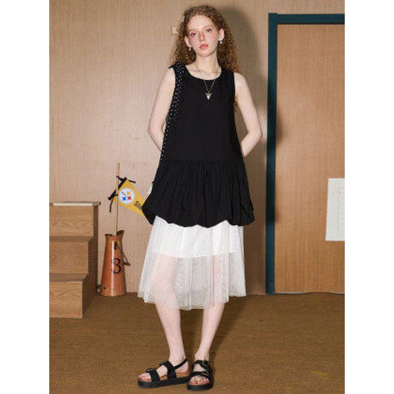 Coolhut Puffy Flower Bud Skirt Sleeveless Vest Elegant 2025 Summer Dress Short Skirt Outerwear Patchwork