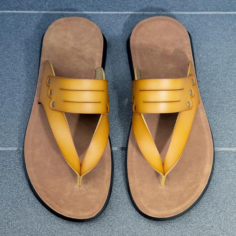 Fashion New Trend Leather Men Flip Flops Classic Sandals Summer Leisure Beach Flat Holiday Outdoor Man Casual Sandals Half Drag Slippers