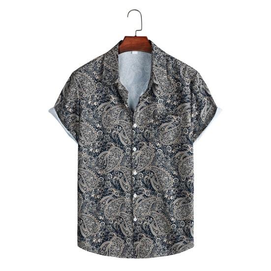 Men Beach Shirt Floral Print Lapel Loose Soft Single-breasted Chest Pocket Short Sleeves