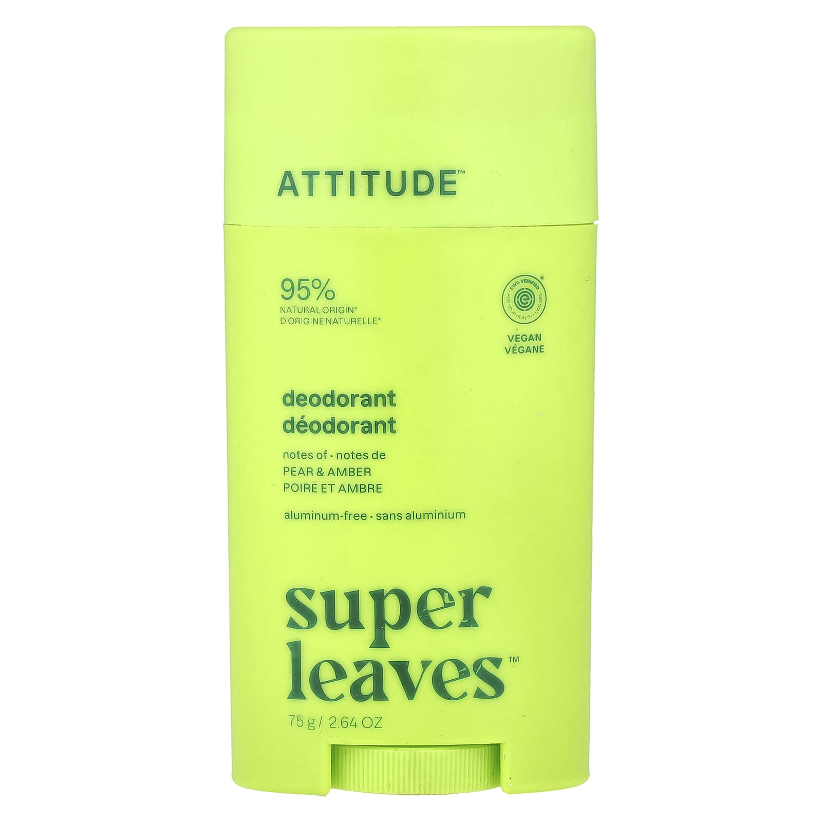 

ATTITUDE, Super Leaves™, Deodorant Stick, Pear & Pumpkin, 75g (2.64oz)