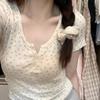 Fahion Women's Summer U-neck Floral Short-sleeved Y2k Sexy Top Slim-fit Versatile Ladies Thin Short T-shirt