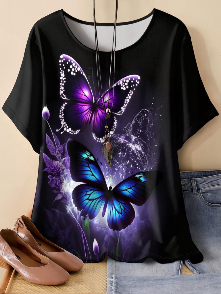 2026 Fashion 3D Butterfly Print T-Shirt for Women Summer Casual O-Neck Short Sleeve Tops Loose Summer Tees Y2k Woman Clothing