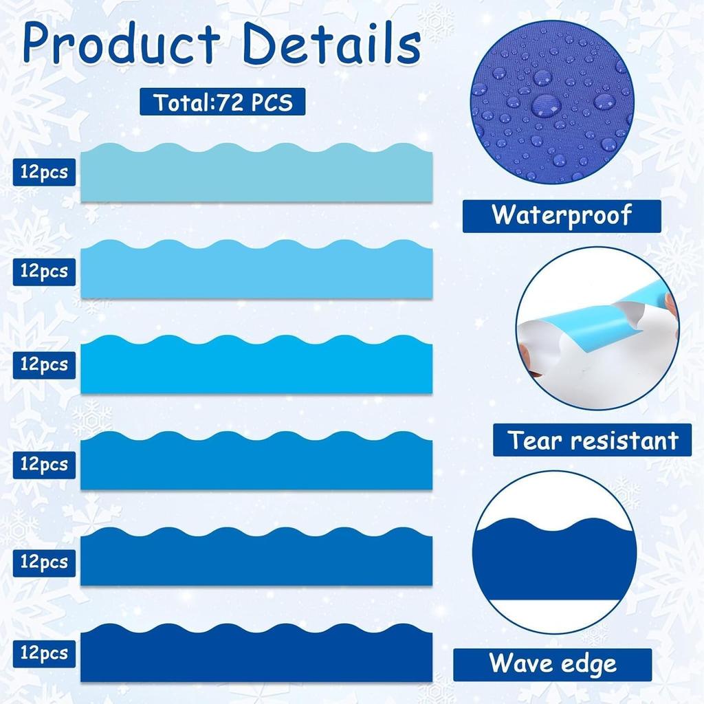 85 Feet Blue Bulletin Board Border 72 Pcs Classroom Scalloped Light Blue Bulletin Board Paper 6 Scalloped Border Trim Boho Blue Sea Ocean Spring DIY