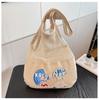 New printed mesh pocket splicing cloth bag, fresh and versatile girl shoulder bag, fashionable large-capacity shopping bag