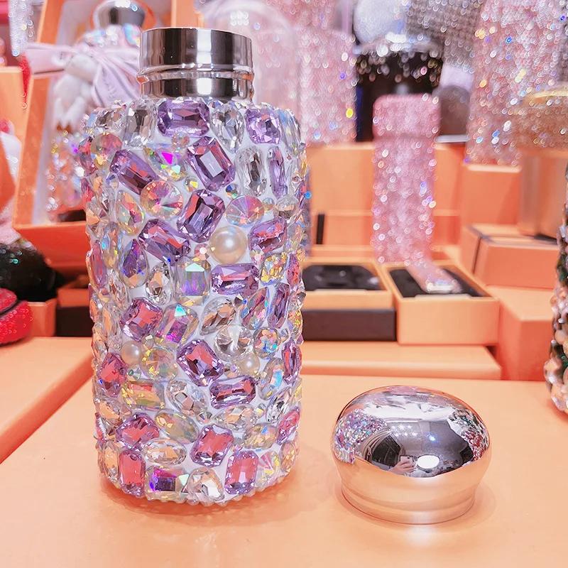 Portable Bling Insulated Water Bottle Thermos Stainless Steel Crystal Diamond Bottle Coffee Mug Auto Car Vacuum Cup Tumbler