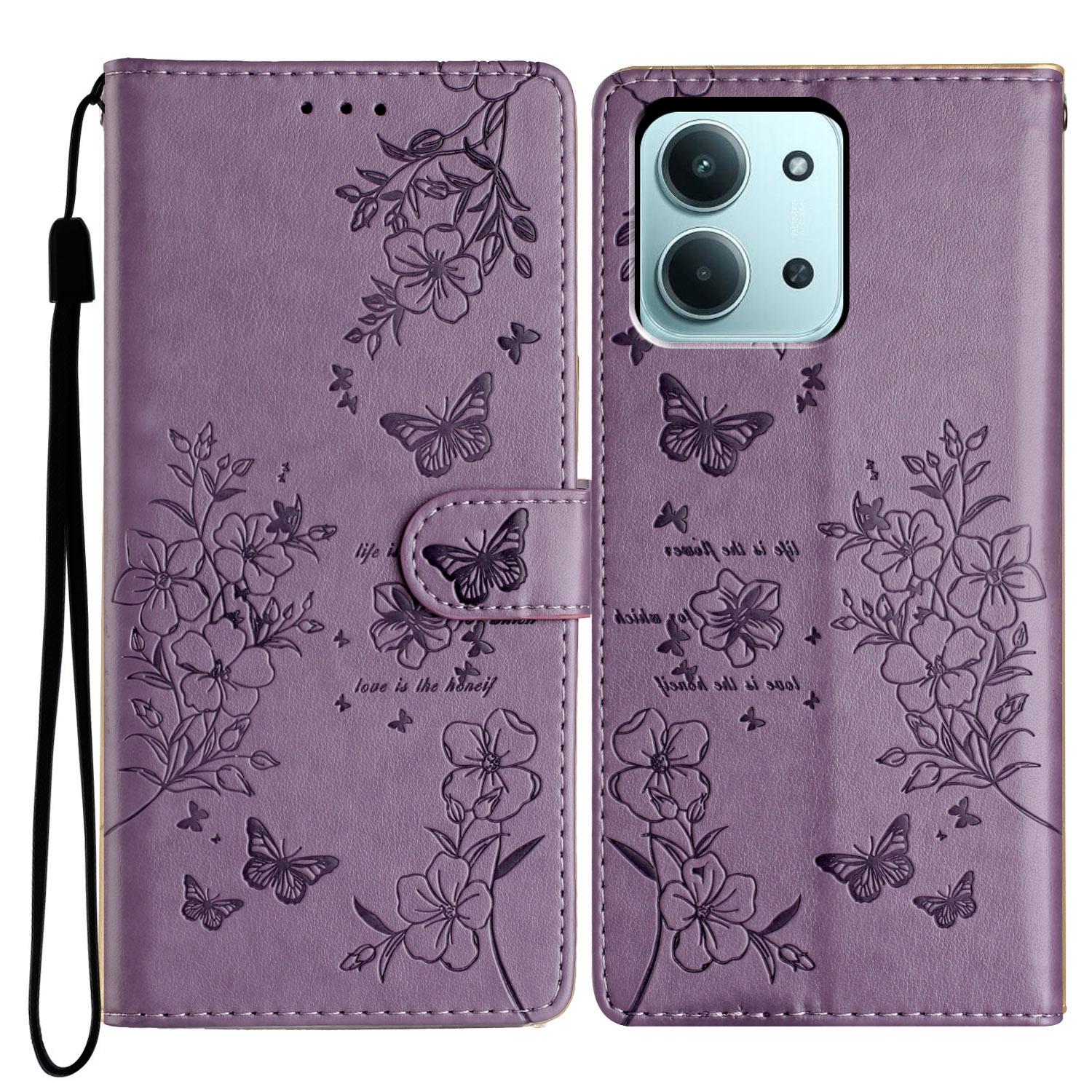 

For Xiaomi Redmi 15C 5G (EU) (173mm)/15C 4G (EU) (173mm) Wallet Phone Case Butterfly Floral Imprint Leather Flip Cover with Strap Purple