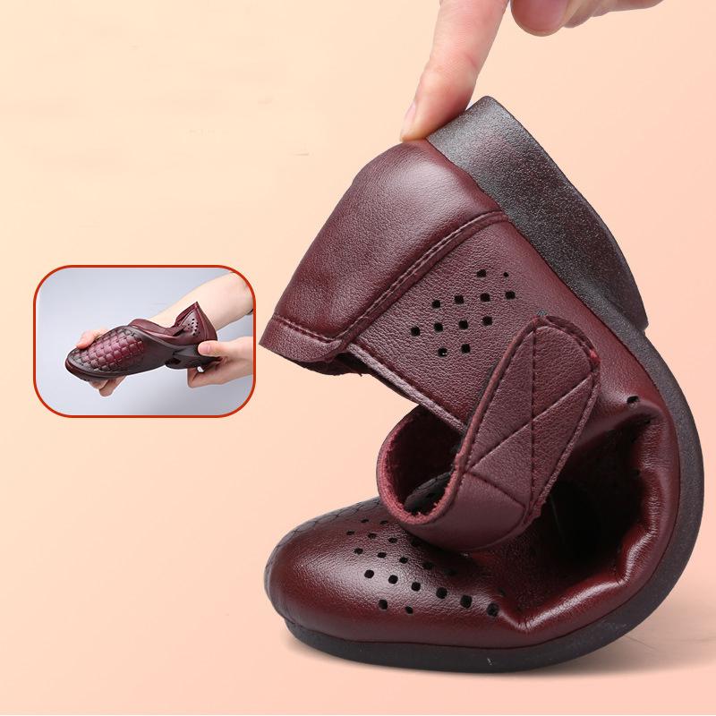 Spring Summer Mary Jane Shoes Women Flat Non-slip Casual Breathable Holes Soft Footwear Black Red Plus Size 41 D385