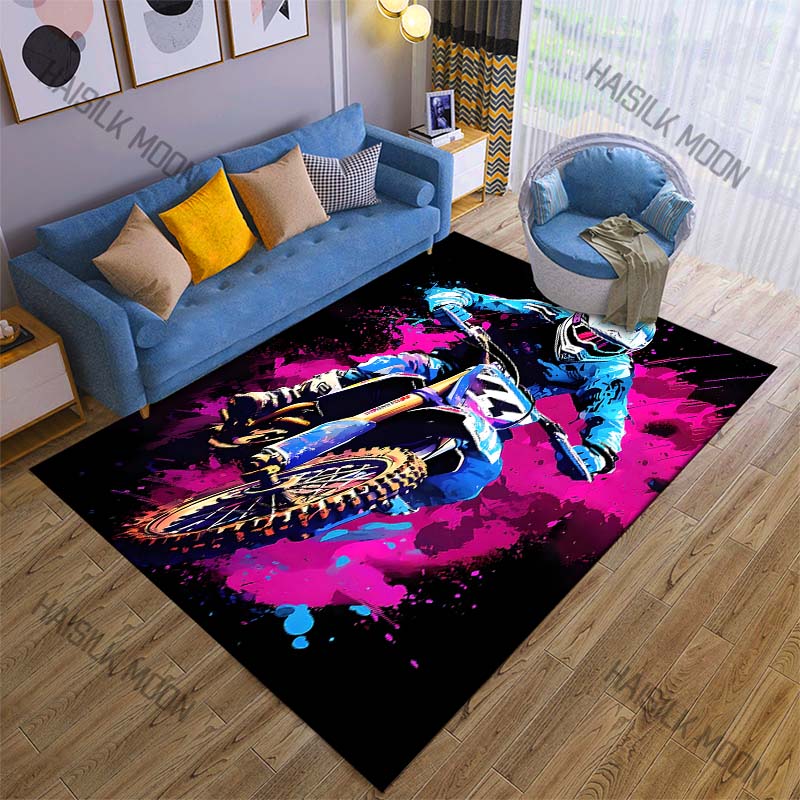 1PC Motocross jump neon paint splashes Carpet for Living Room Bedroom Sofa Home Decor Rus Non-slip Floor Mat Luxury Gift