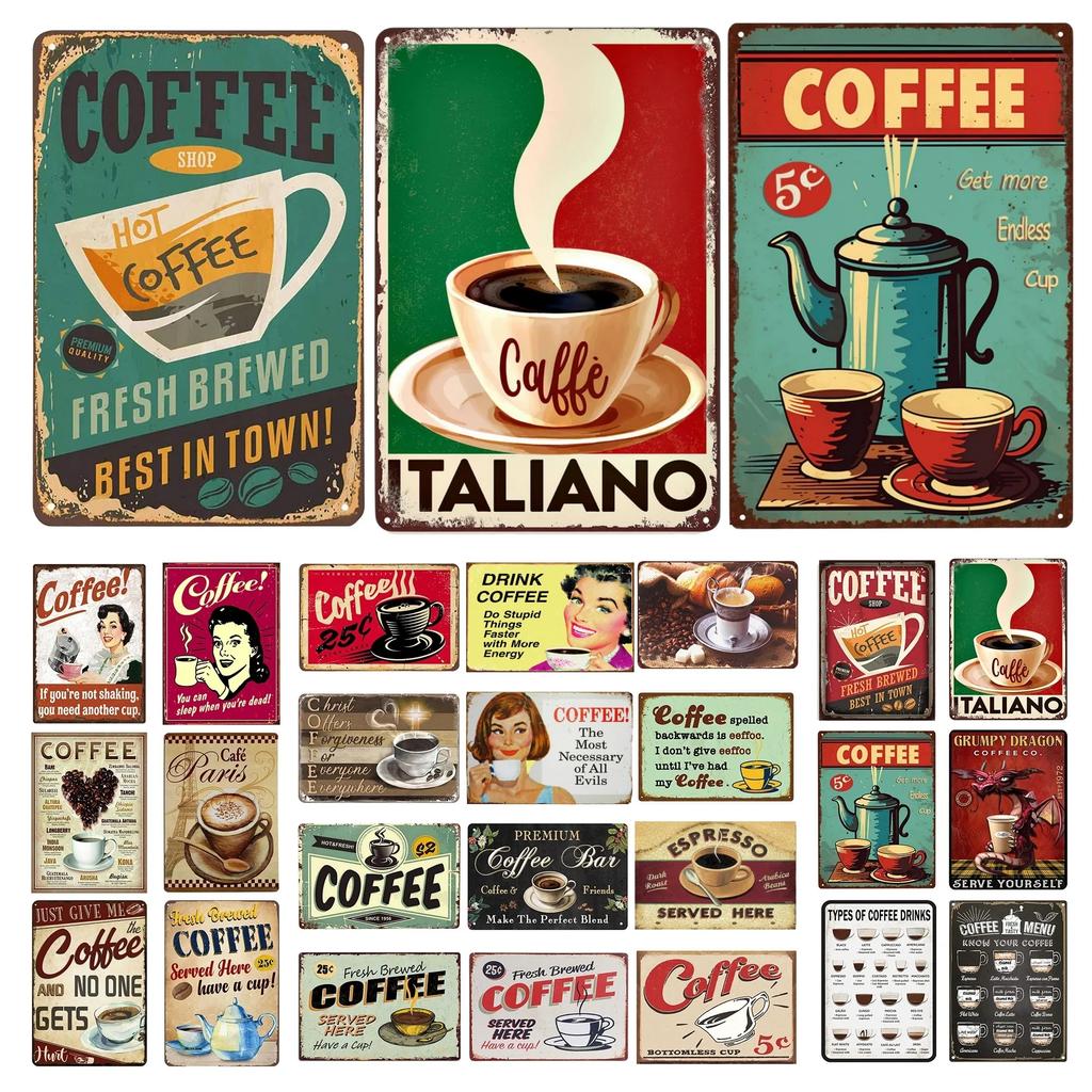 Vintage Coffee Metal Tin Sign Plaque Metal Plate Retro Wall Art Posters For Cafe Bar Pub Kitchen Club Iron Painting Decoration