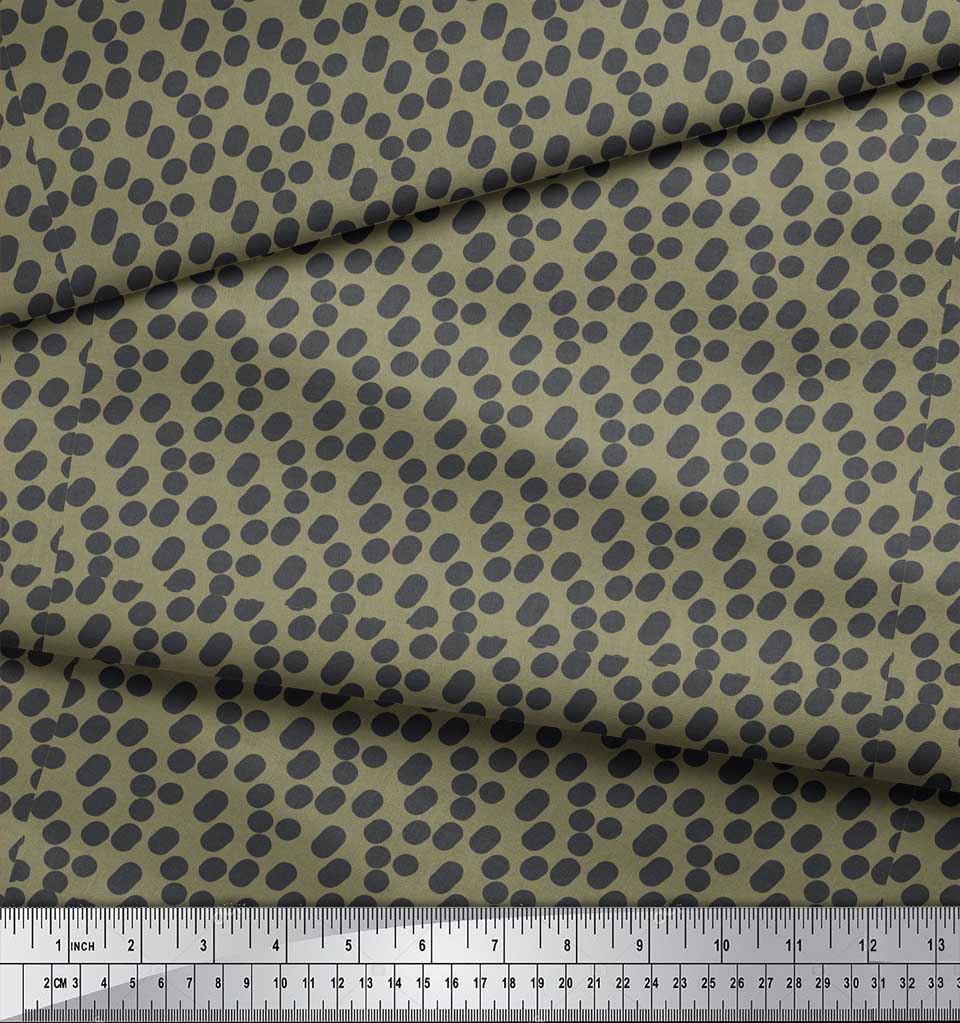 Soimoi Grüner Japanischer Krepp-Satin Stoff Pinselstrich & Punkte Abstrakter Druck Stoff pro Meter 42 Zoll