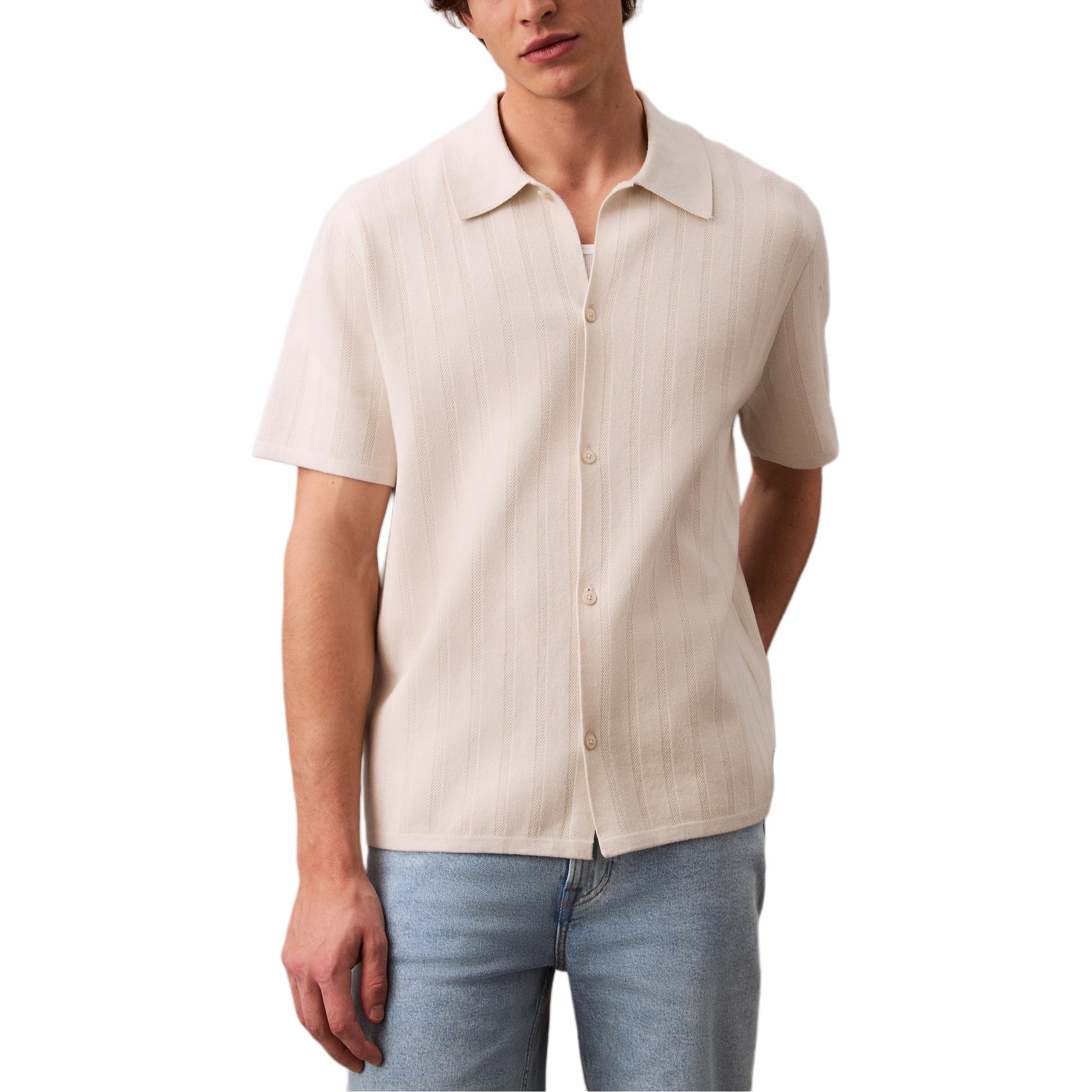 

Calvin Klein Minimalist Comfortable Versatile Casual Jacquard Mesh Short Sleeve Shirt Men shirts Silver-Birch 4LB318G-CJH M