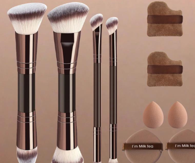 Dual-Ended Makeup Brush Set: Foundation, Blush, Powder Essentials