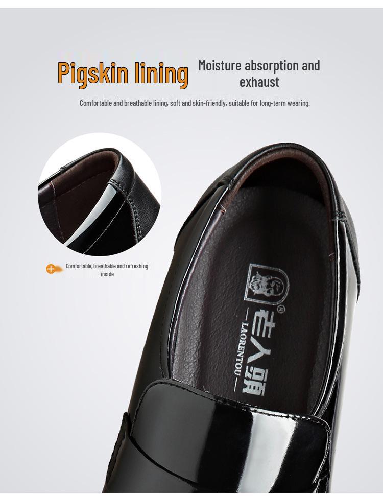 Men's Formal Leather Shoes with Height Increase - Genuine Shiny Cowhide for Business & Weddings