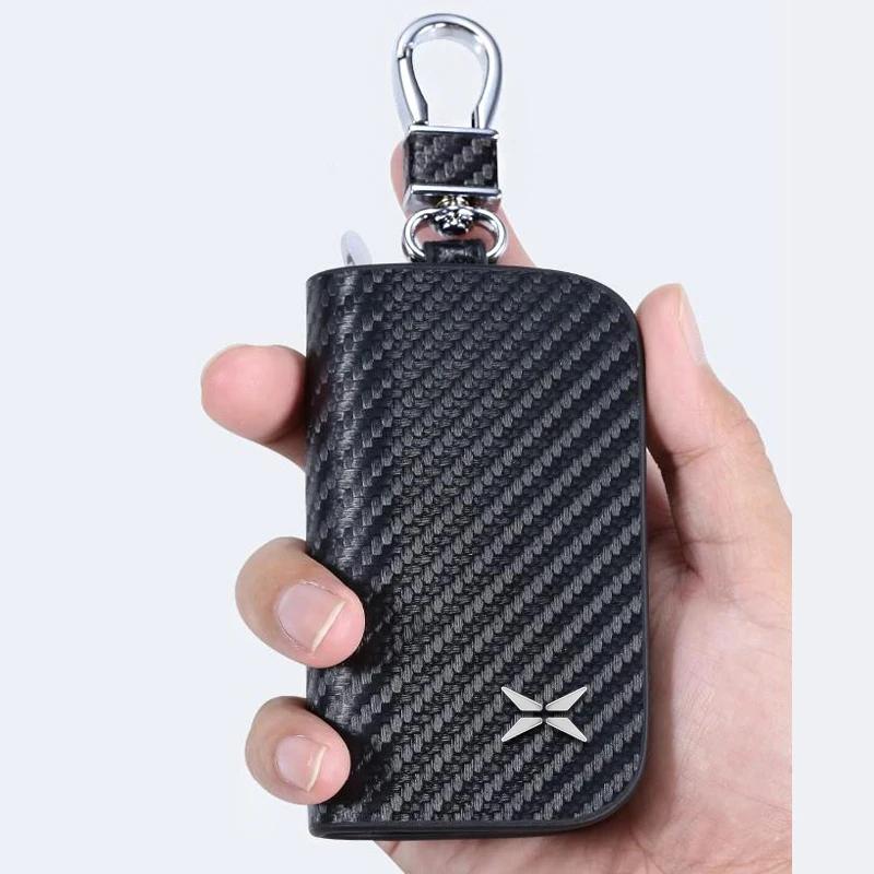 For XPENG G6 X9 P7 G9 G3 P5 P7I Carbon Fiber Pattern Leather Car Key Case Zipper Key Cover Remote Control Protective Cover чёрный