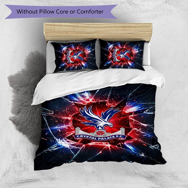 Crystal Palace Football Printed 3 Pieces Bedding Set, Comfortable Skin Friendly Bedroom Duvet Cover Set