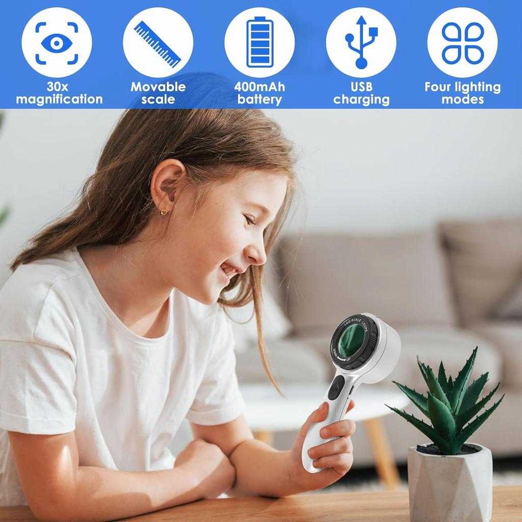 Handheld Mini Microscope 30x Kids Science Experiment Utensils With Manual Focus Photography for Outdoor Insect Plant Observation