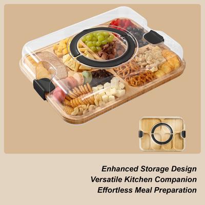Wooden Cheese Board Snack Tray Picnic Box Cheese Tray with Grid Fruit Bento Box Suitable for Outdoor Travel Camping Vacation