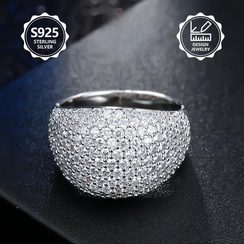 Women's 925 Sterling Silver Cubic Zirconia Ring - Elegant Wide Band Design with Sparkling Gemstone Accents, Cute Ring