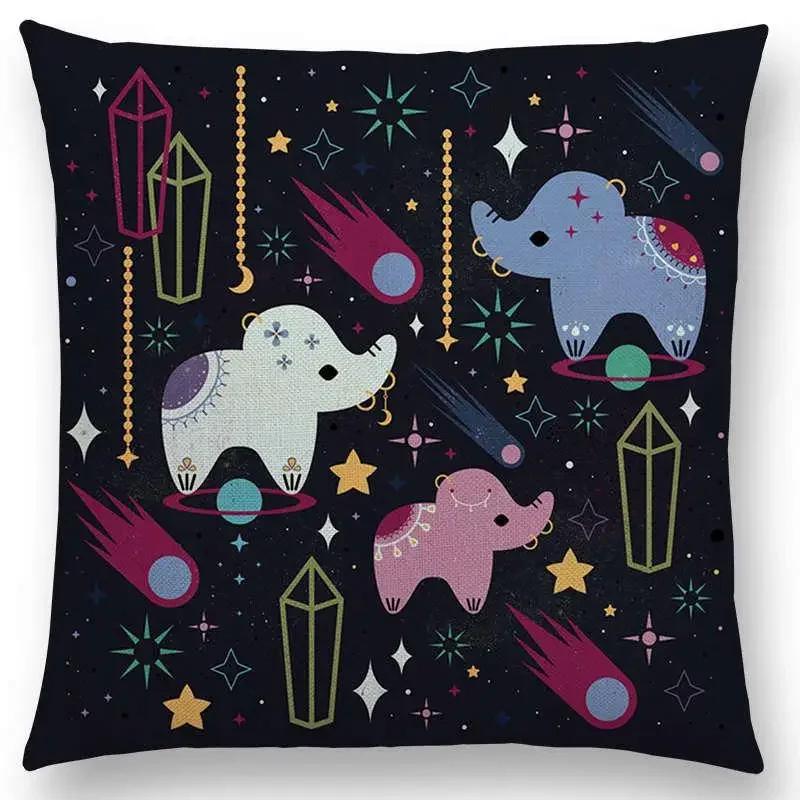 Niedliche Cartoon-Tiere Sofa Überwurf Kissenbezug Blumen Blatt Mond Sterne Nachthimmel Fuchs Flamingo Katze Schwan Vogel Narwal Kissenbezug