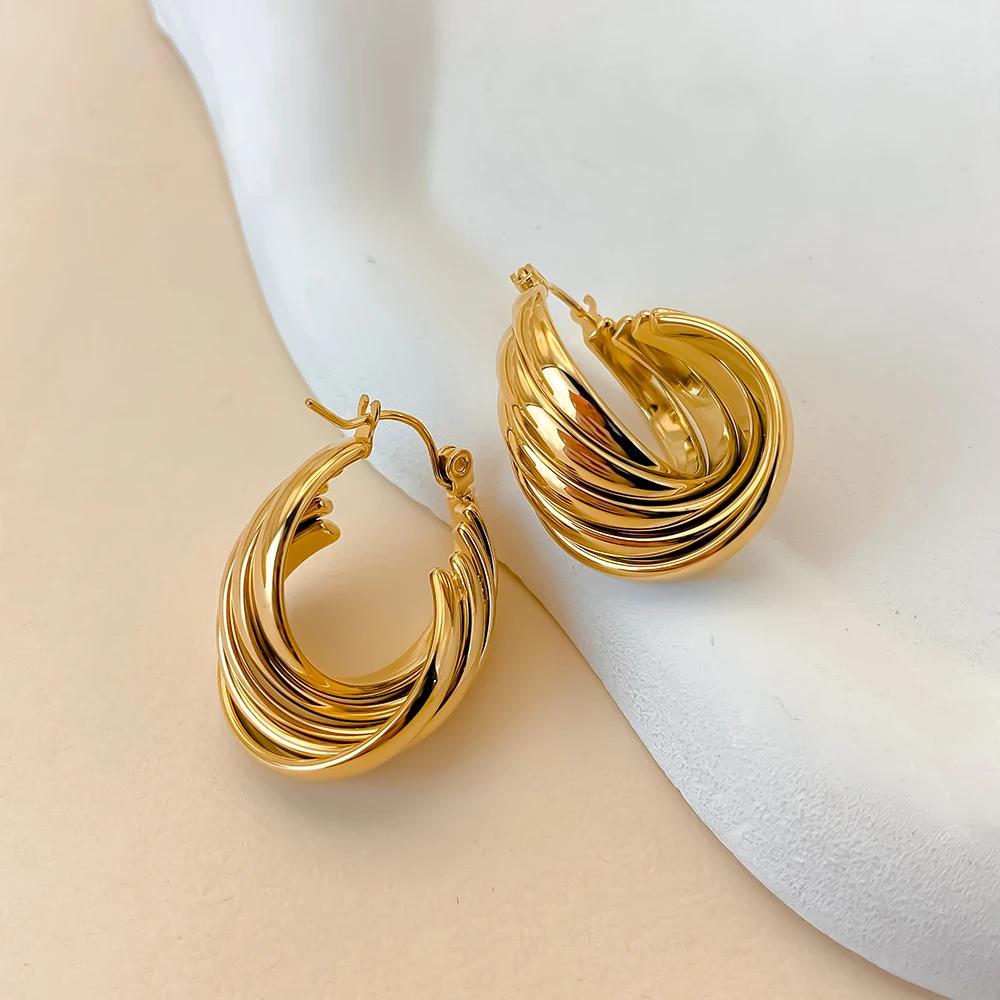EManco ACC Style Minimalist Hoop Earrings with Mobius Loop Design and 18K Gold Plated Finishing