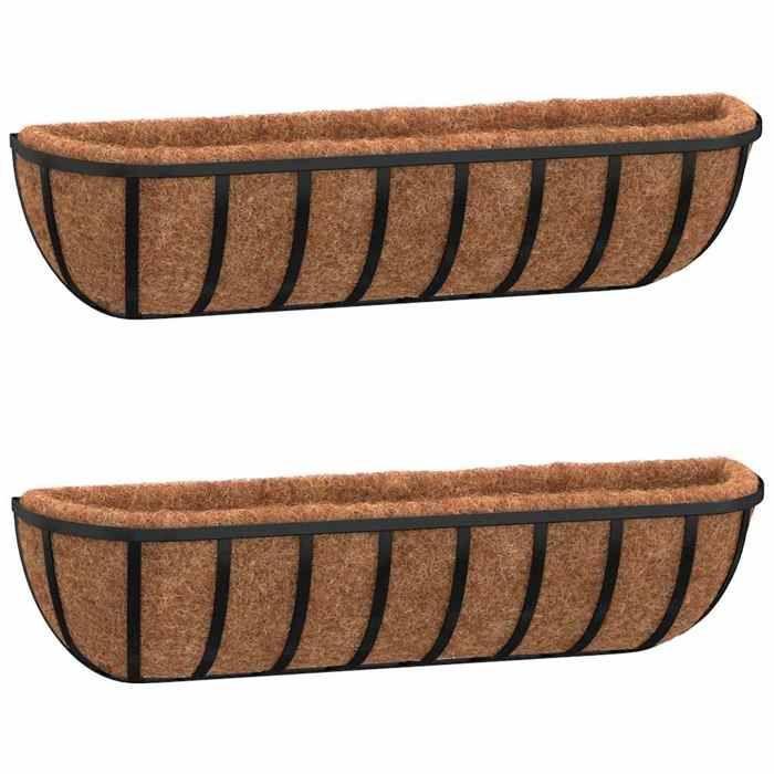 VidaXL Jardinières murales 2 pcs en coco noir 61x19x16 cm acier 319354