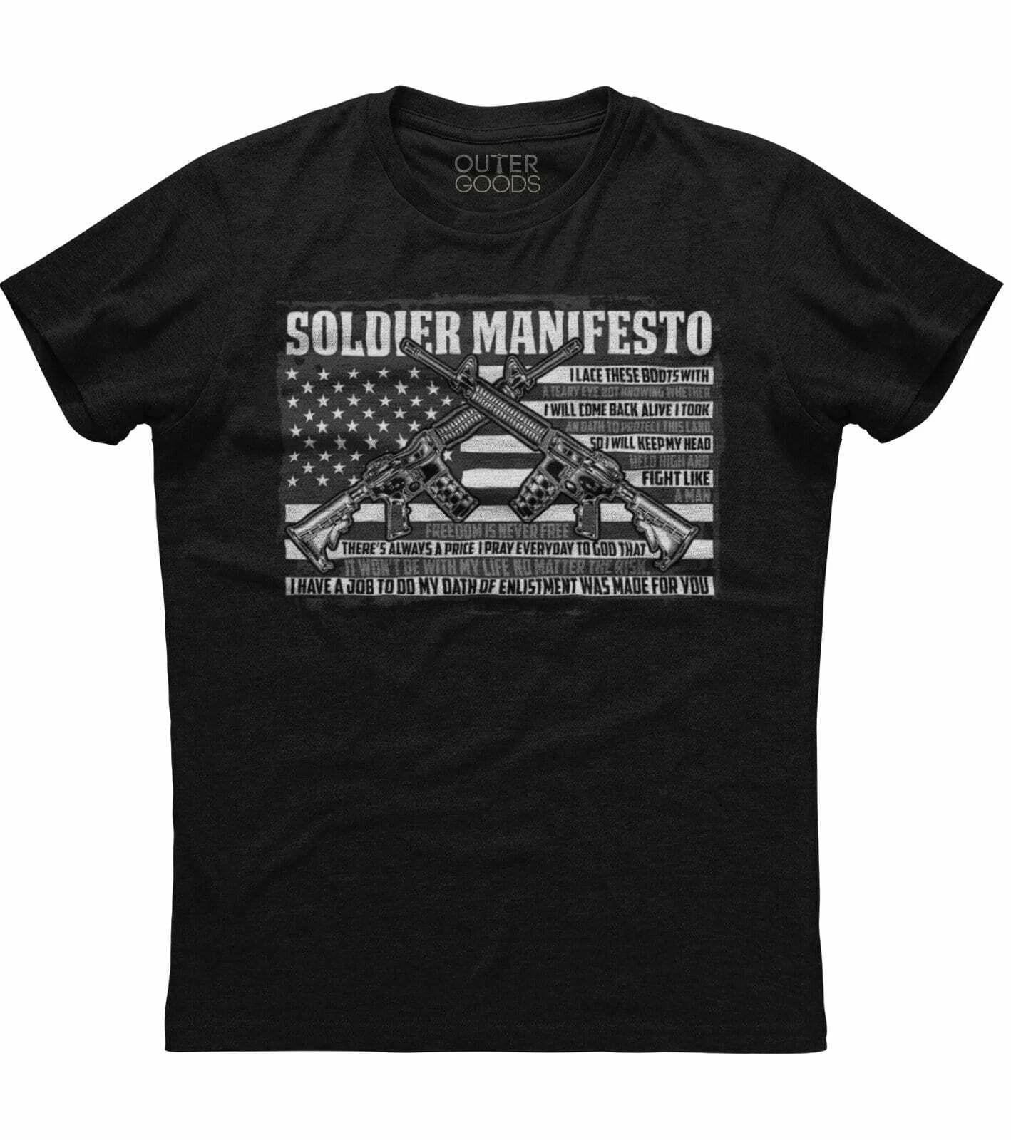 Soldier Manifesto, Gun Printed Men s New Patriotic Trending Black T-shirt 3XL