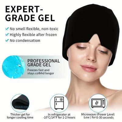Cappello per Emicrania | 1 pz | Gel Rinfrescante per il Viso | Copricapo Retrattile, Compressa Fredda | Rilassamento, Postumi di Sbornia, Febbre, Affaticamento