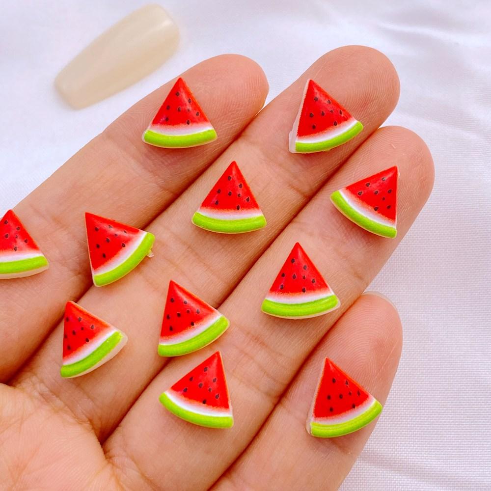 50Pcs New Cute Resin 8-12mm Mini Cherry Watermelon Fruits Series Flat Back Manicure Parts Embellishments For Hair Bows
