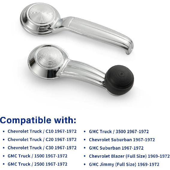 Window Crank Handle & Interior Door Handle Set For 1967-1996 Buick/Chevrolet/GMC Trucks SUVs Models,Chrome,Set Of 4