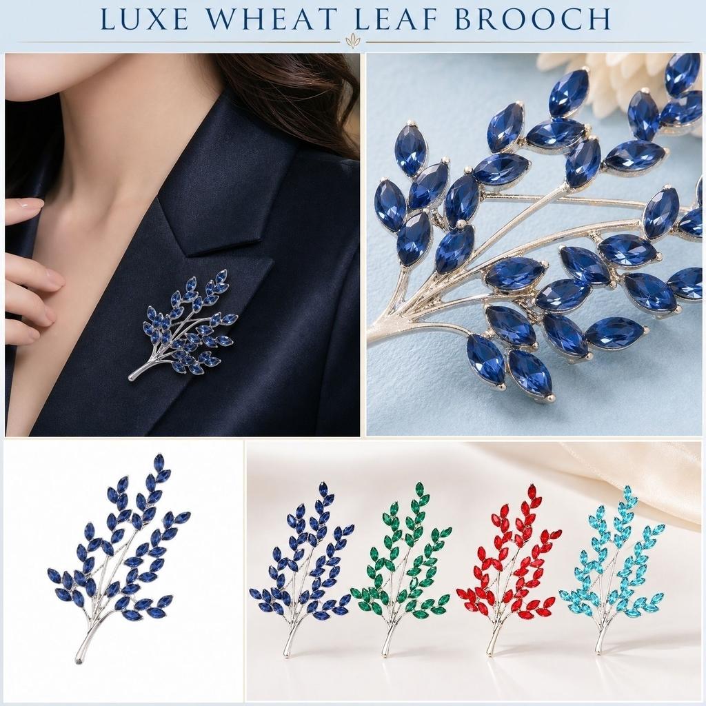 Elegant Wheat Ear Brooch Pin Luxury Style Alloy Metal Crystal Decorative Accessory for Jackets Cardigans and Coats Women Fashion Jewelry
