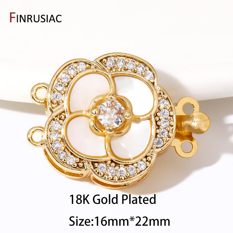 18K Gold Plated Zircon Pearl Necklace Clasps Fasteners,Shell Connector Insert Clasp Lock For DIY Jewelry Making Accessories