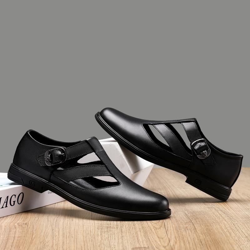 Luxusní značková pravá kůže Pánské sandály mokasíny mužské obchodní sandály v italském stylu ručně vyráběné kožené boty pánské sandály