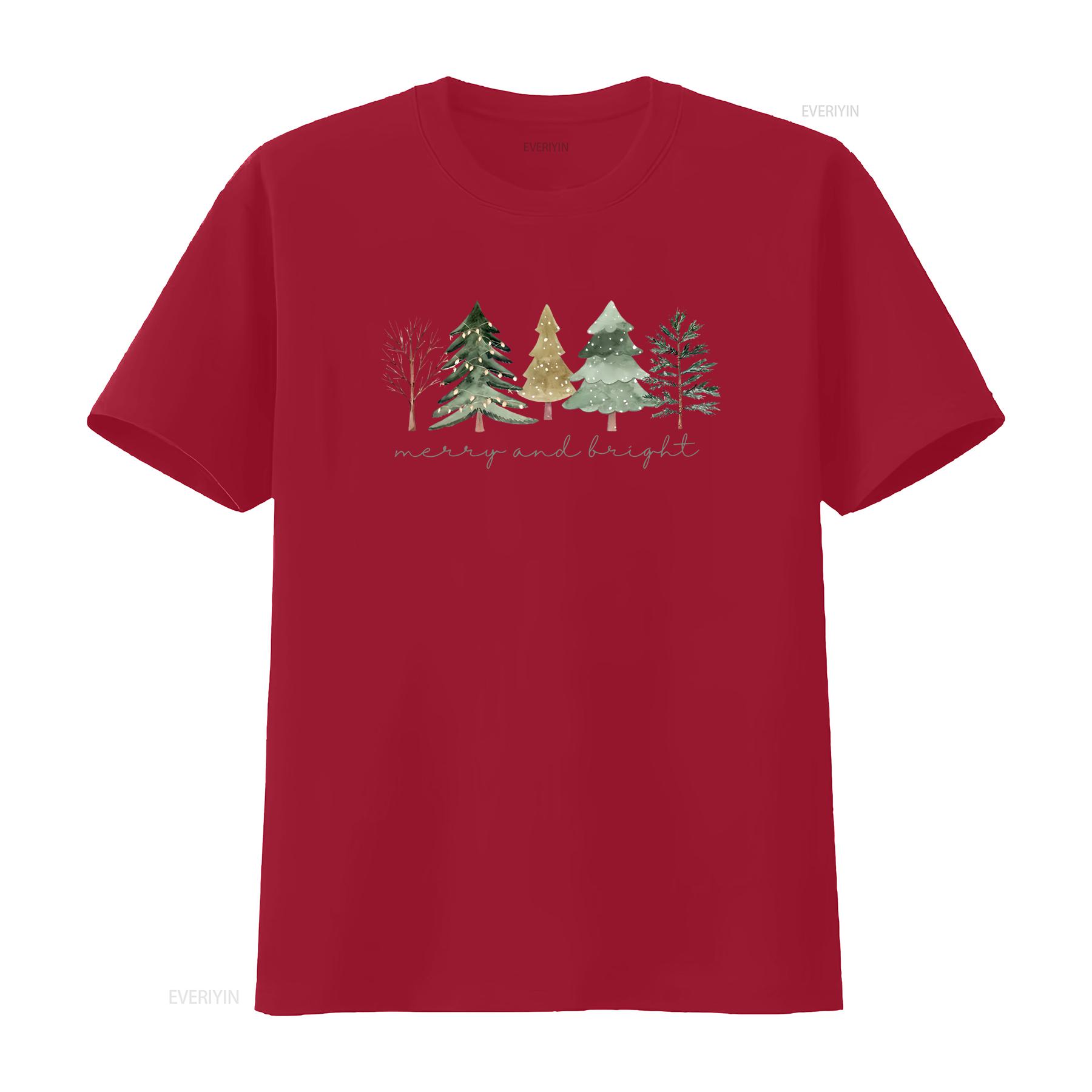 

Merry and Bright Trees Womens Christmas SweaT T Shirt Womans Holiday Chic Winter Cute Tree vintage Washed Unisex fashion S