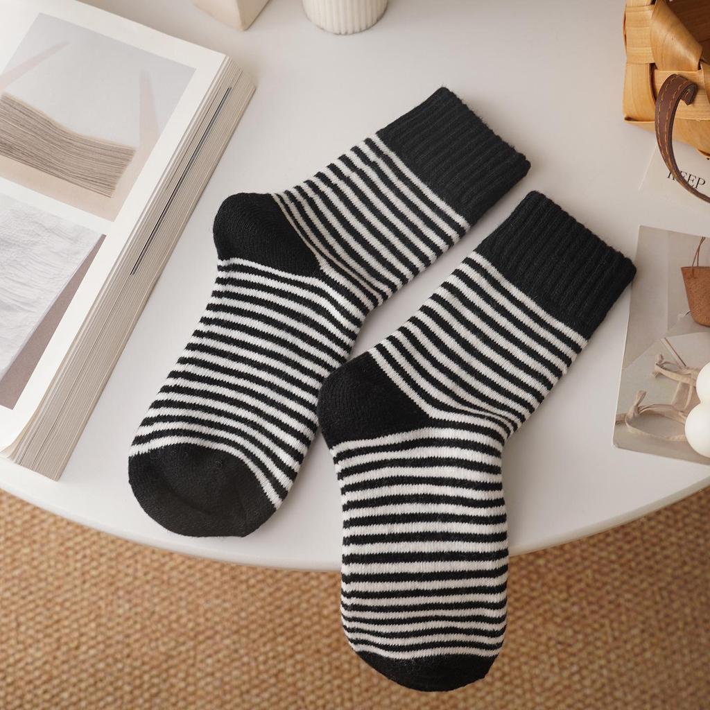 Women's Striped Fluffy Winter Socks - Warm, Thick, and Soft for Home & Sleep
