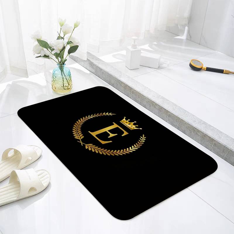 Black Golden Crown Letter Floor Mats Home Laundry Rug Carpet For Living Room Decor Lounge Area Anti-slip Entrance Doormat
