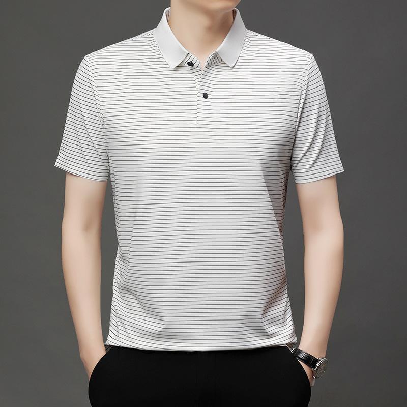 High-End Men'S Breathable Short-Sleeved T-Shirt Ice Silk Thin Casual Half-Sleeved Clothes Polo Shirt