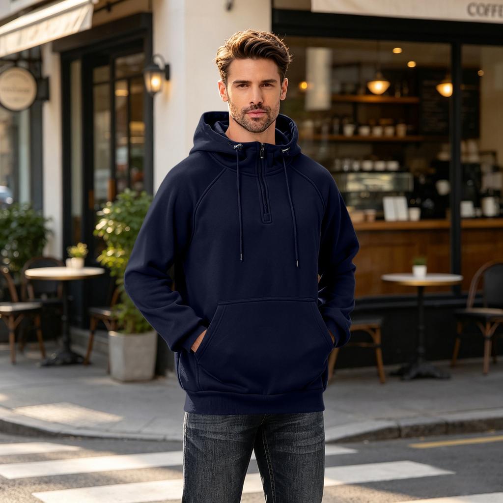 Men's Half Zip Hoodie Color Pullover Sweatshirt