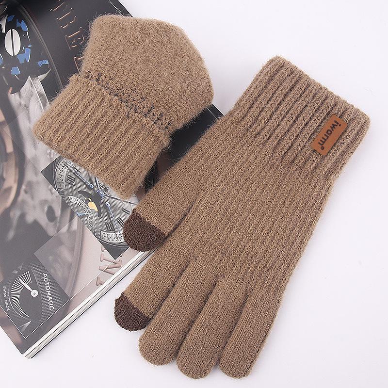 Guantes de lana de invierno para hombre con pantalla táctil - Forro de terciopelo grueso para protegerse del frío en exteriores