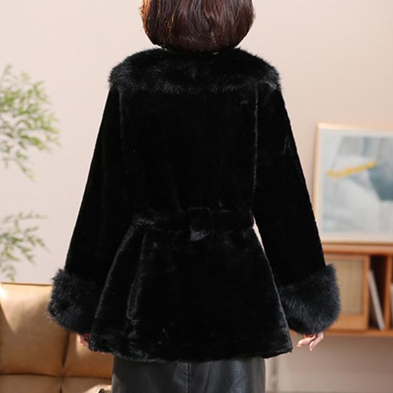 Women's Furry Coat with Faux Fur Collar And Cuff Winter Warm Belted Fuzzy Jacket Long Sleeve Open Front Fluffy Outerwear