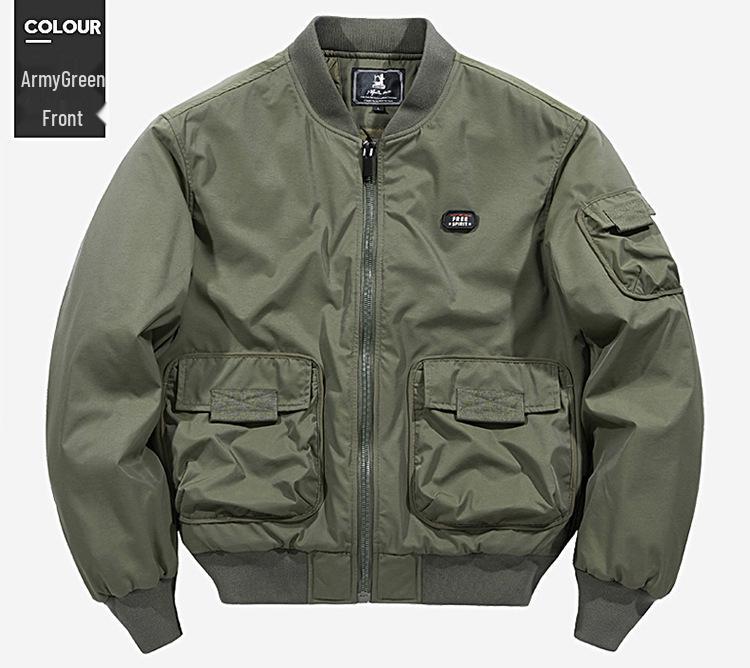 Chaqueta de Algodón Acolchada MA-1 para Hombre para Otoño/Invierno, Abrigo de Vuelo con Cuello de Béisbol