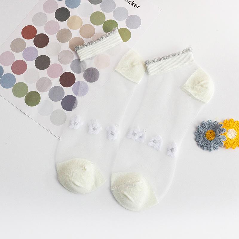10 Pairs of Women's Summer Thin Silver Lace Small Flower Mesh Transparent Shallow Mouth Invisible Boat Socks