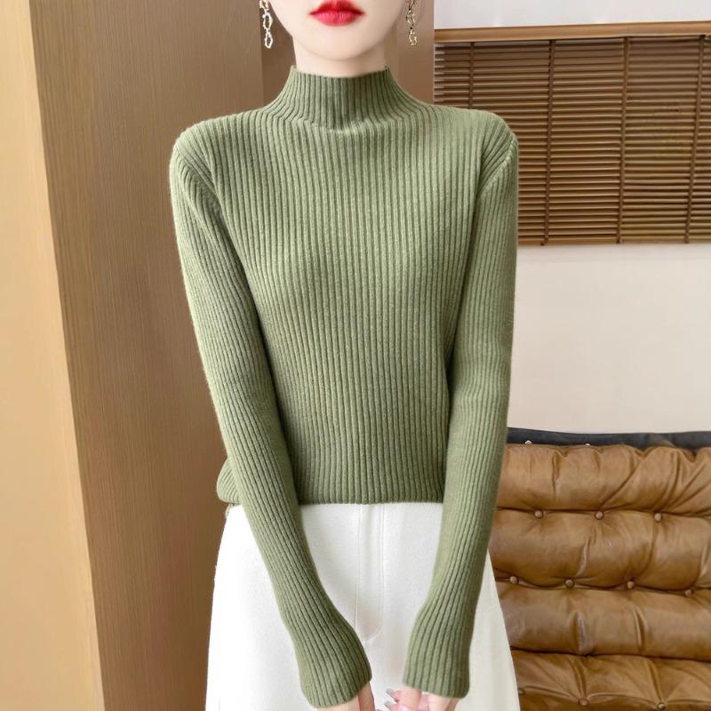 Herbst neues Damen Langarm Rollkragen Slim-Fit Rippstrick Lazy-Wind Pullover Strickpullover Unterhemd Oberbekleidung Innenbekleidung