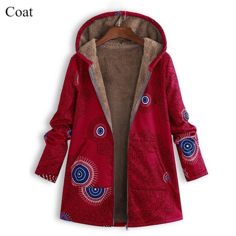 Casual Cotton Linen Loose Long Coat Printed Sleeve Fashion Jacket Vintage Zipper Women's Hooded Plus Size Temperament