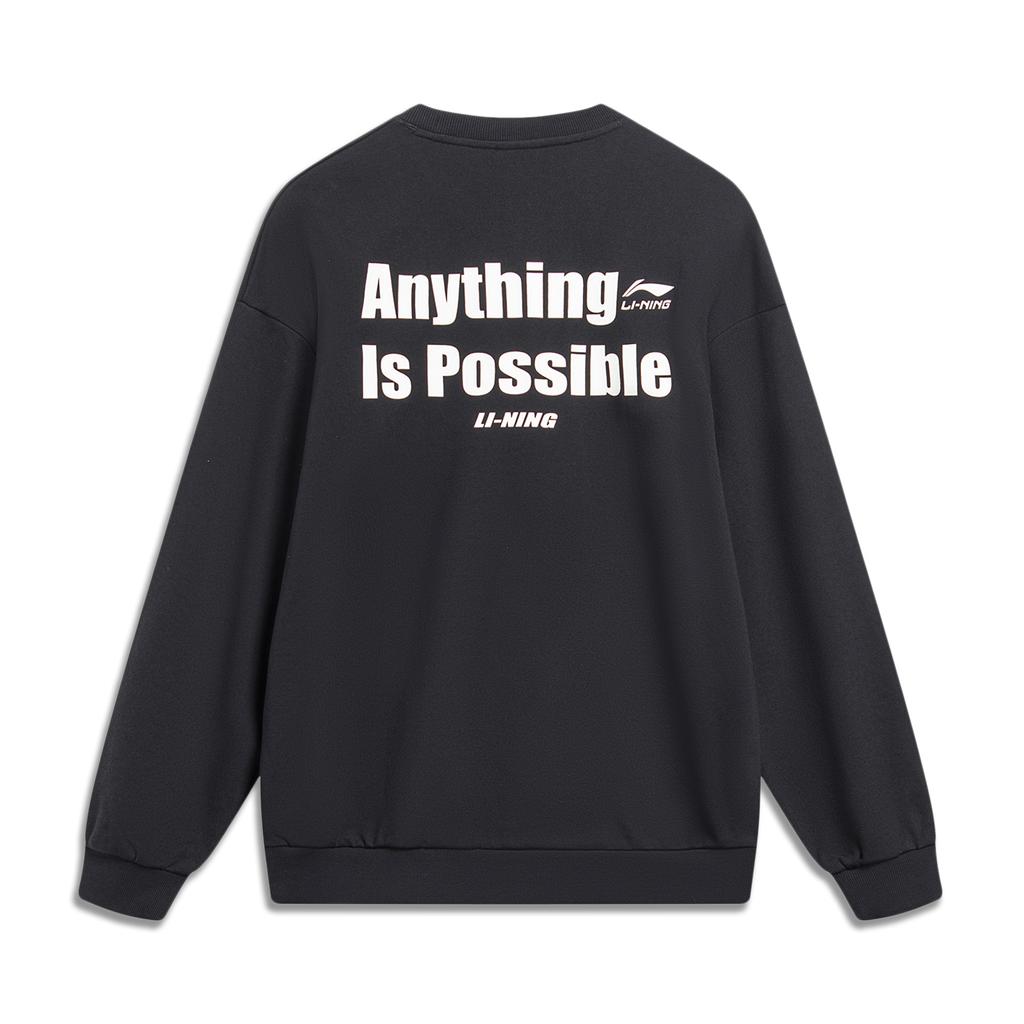 Li-Ning Letter Logo Print Crew Neck Sweatshirt Men Tops Black AWDT683-2