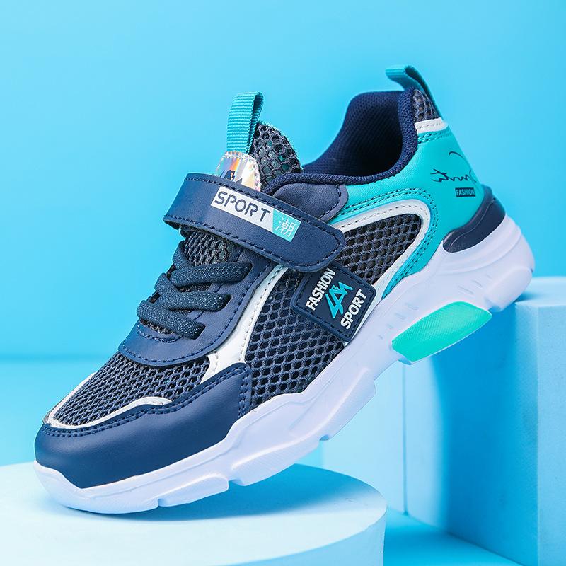 1910 boys medium and large 2025 mesh leather surface children's casual shoes sports shoes sports shoes casual classmate boy run