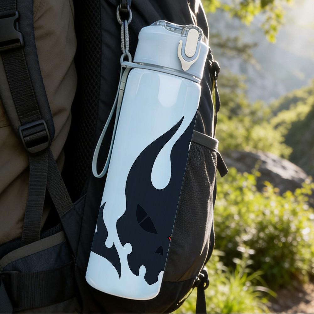 1PC Black Flame Symbol Art 750ml Color Plastic Sports Water Bottle Leakproof Flip Straw Lid Suitable for Sports Office Home Use
