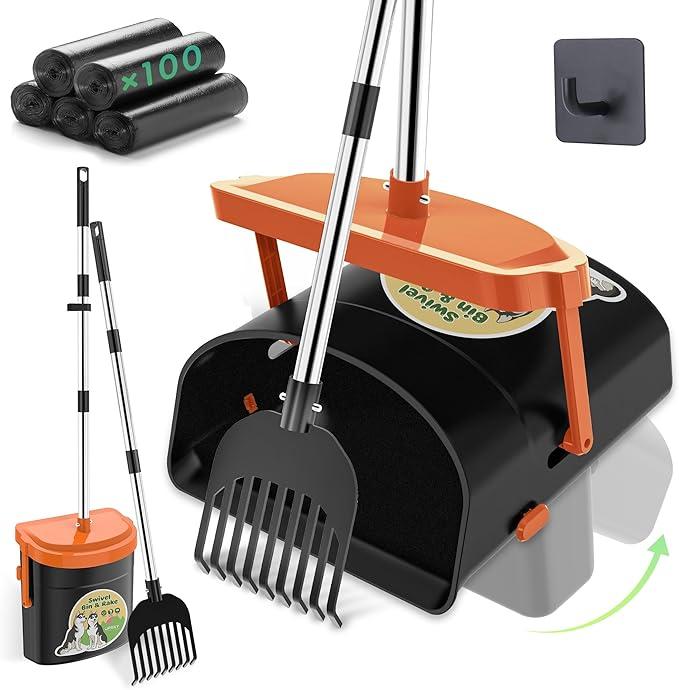 

Набор для уборки собачьих отходов - 33,4 нержавеющая сталь, длинная ручка, 100 пакетов для отходов, контейнер с защитой от запаха для всех собак (Двор/Улица)