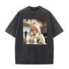 Distressed Doll Face Meme Printed T Shirts Unisex Women Vintage Washed Fashion  Cotton T Shirt Streetwear Short Sleeve Tshirts