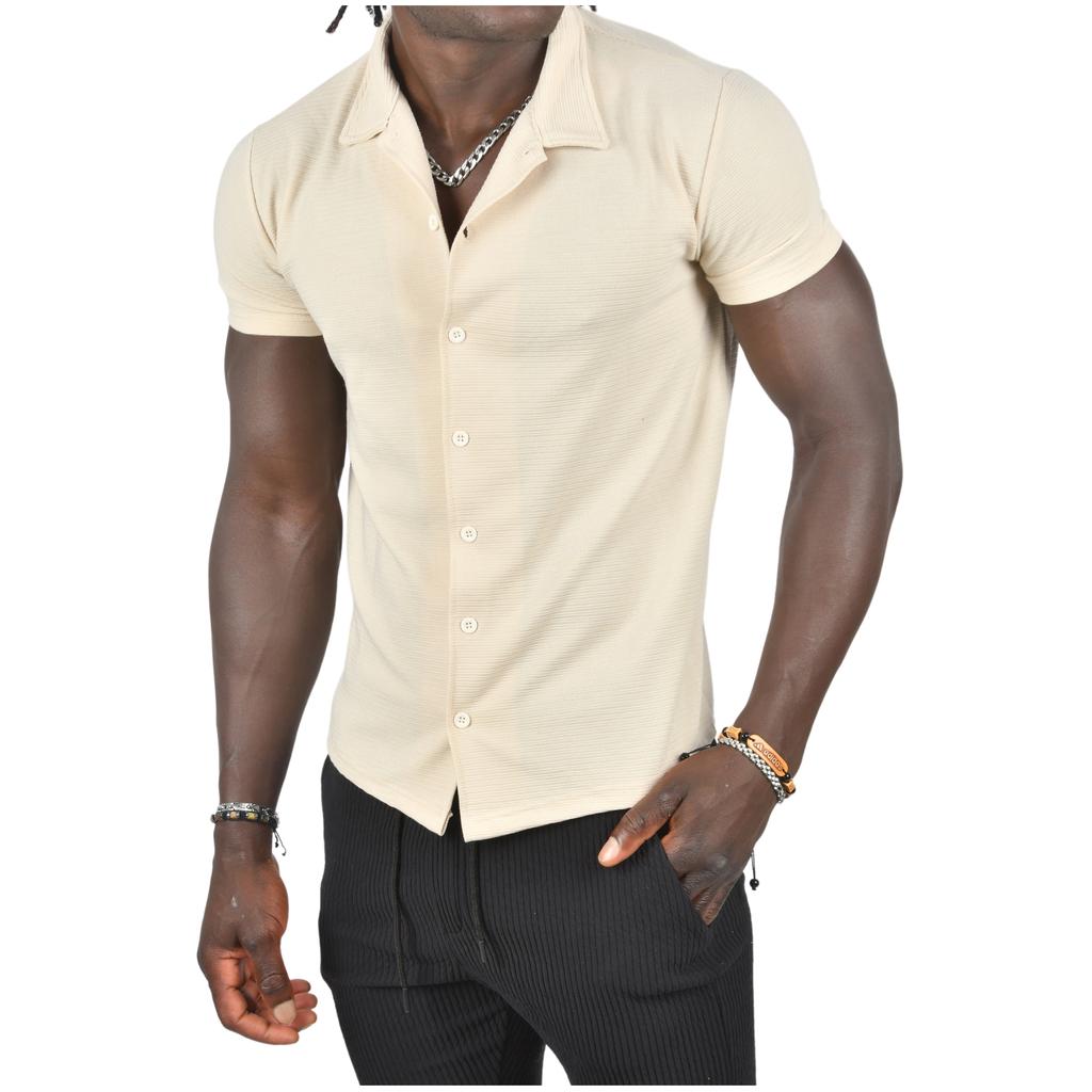 DeepSEA Slim Fit Lycra Horizontal Stripe Patterned Short Sleeve Shirt 2403241