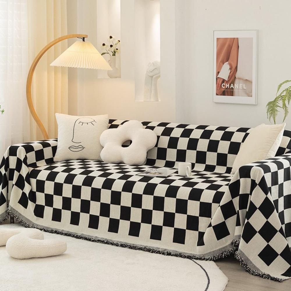 

Шениль черно-белая клетка диванная подушка чехол на диван универсальный для всех сезонов, простая черная подушка для сиденья, тканевая накидка-полотенце на спинку 180*260cm